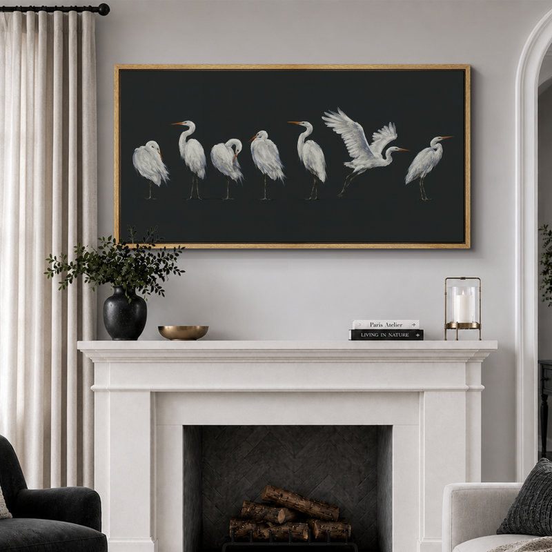«Black Minimal Bird Illustration», impression moderne sur toile encadrée, 30" H x 60" W x 1.5" D, Natural