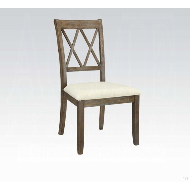 Ensemble de 2 chaises d'appoint en lin beige et brun récupéré