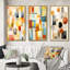 Retro Cubist Abstract Retro Composition - Modern Midcentury Art Set Of 3 Pieces-407159985-407159999