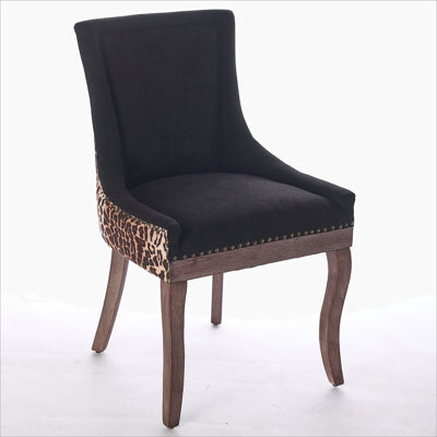 Furniture,Ultra Side Dining Chair, Thickened fabric chairs with neutrally toned solid wood legs, Bronze nail head, Set of 2,Leopard Print by Mercer41