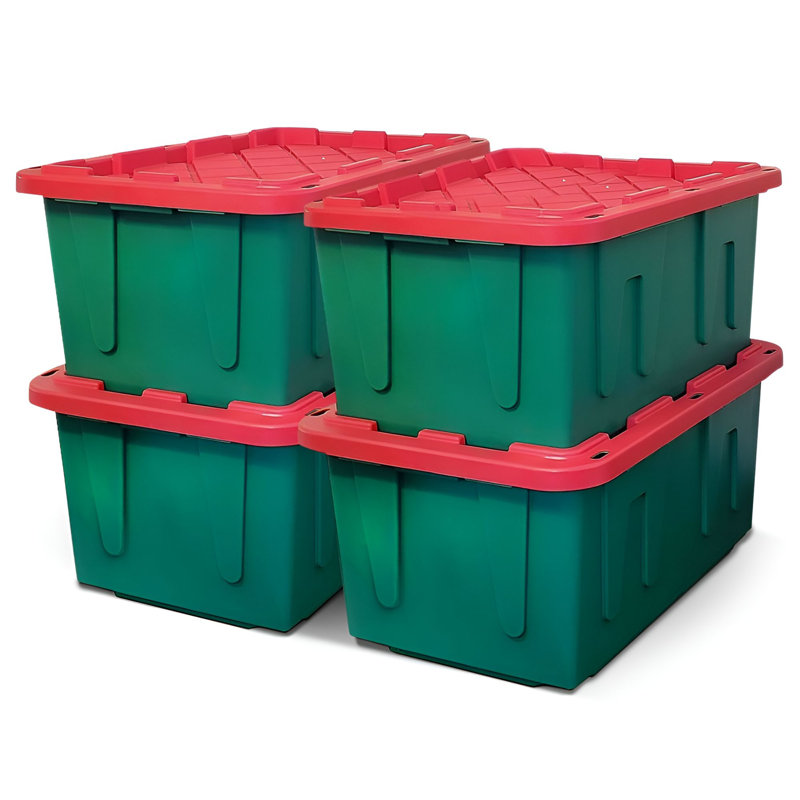 Homz Plastic Bin, 4, Green/Red