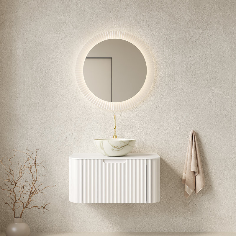 Meuble-lavabo flottant à rayures Anka, White, Blanc Bowel, 24"