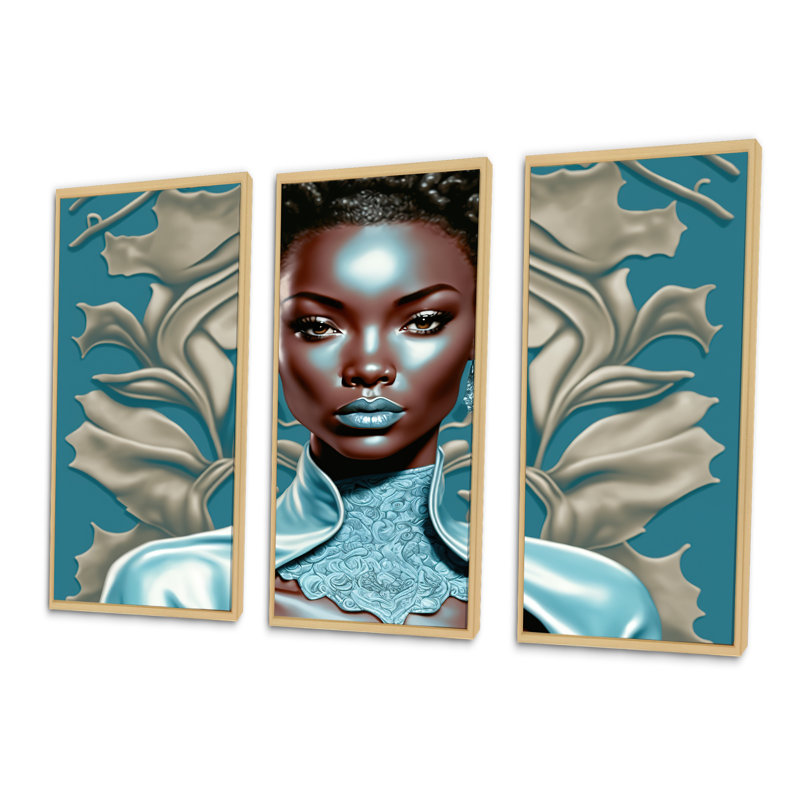 Beautiful Retro African American Model II - 3 pièces sur toile, H 28 po x l 36 po x P 1 po, Toile avec cadre naturel