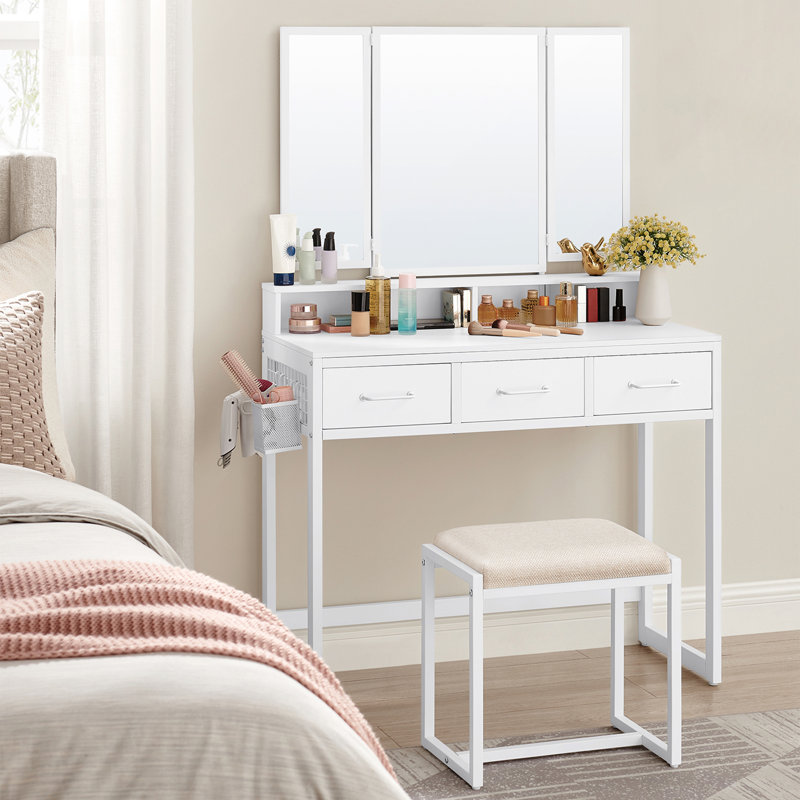 Hans Dressing Table with Mirror, White/White