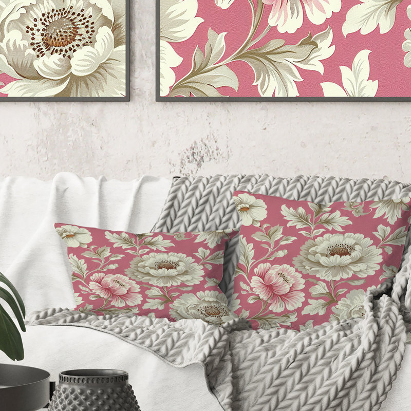 Coussin lombaire rose avec rêves de fleurs roses
