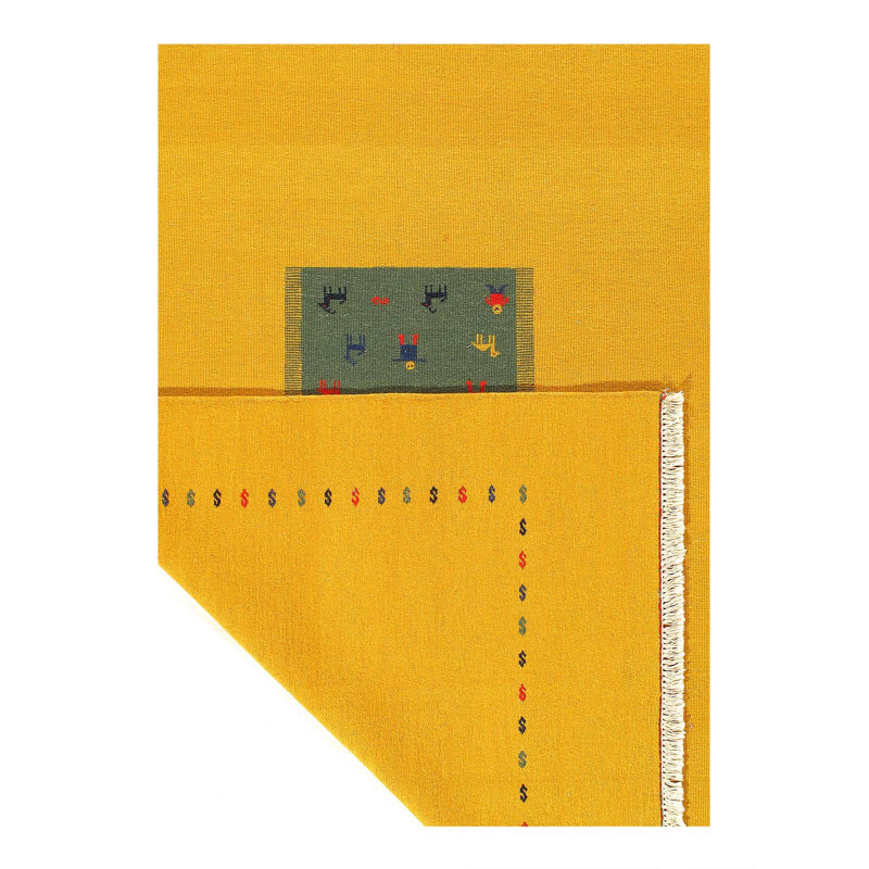 Tapis jaune / vert en laine / coton marocain rectangulaire fait à la main 6 pi 2 po x 9 pi 1 po