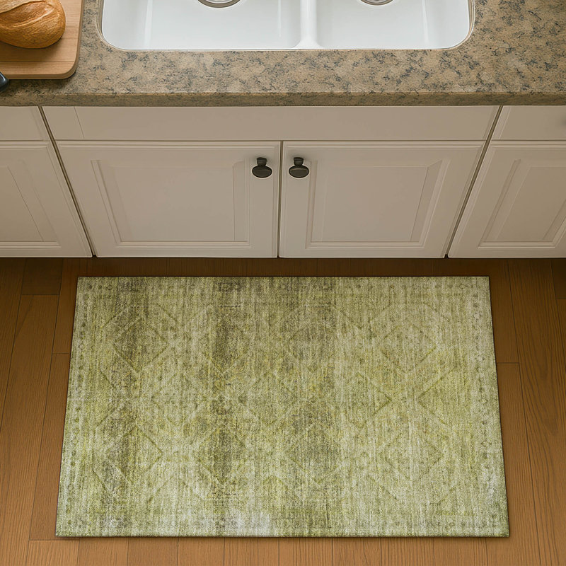 Premium Machine Washable Mayfield AMF2060 Geometric Rug, 1'8" x 2'6", Aloe