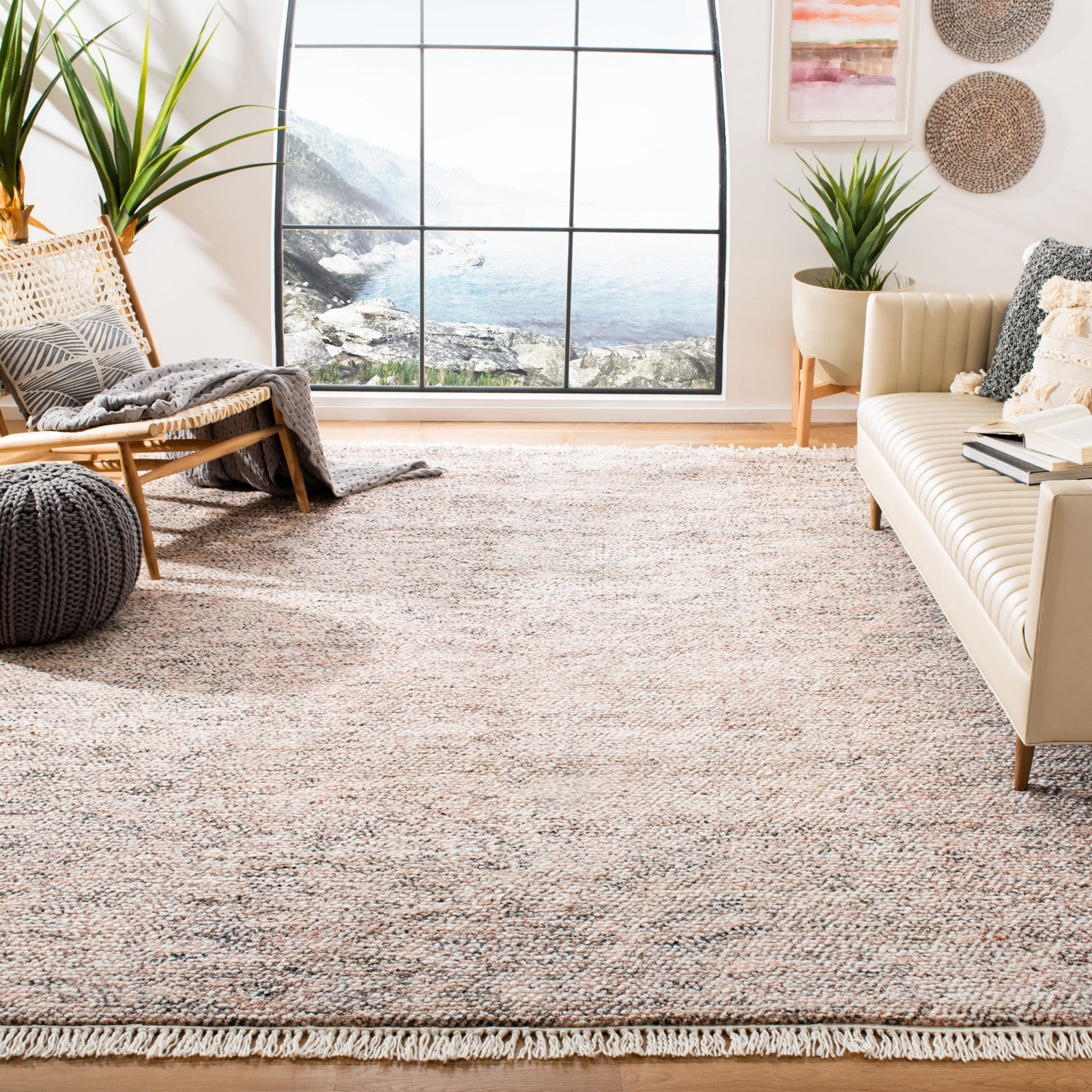 Wyly Beige Gray Hand-Knotted Wool Rug, Rectangle 8' x 10'