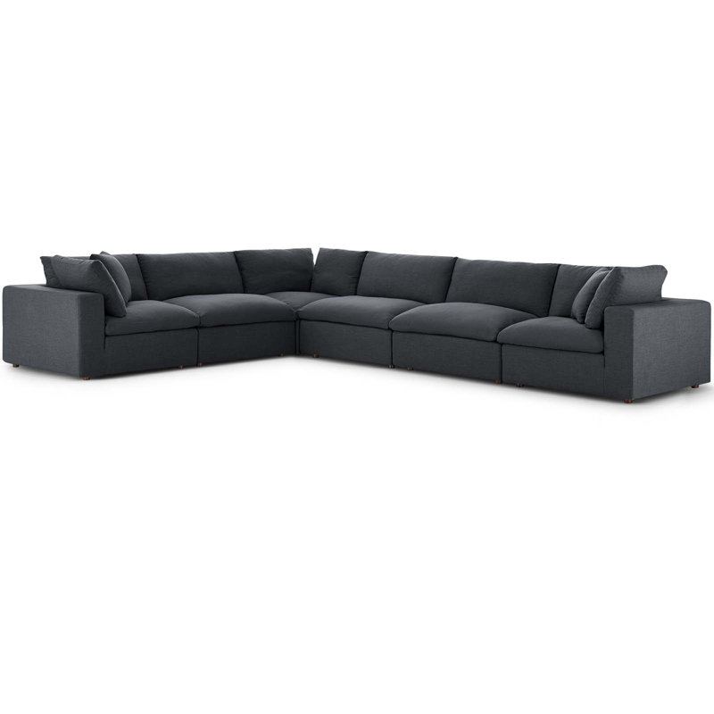 Ensemble de canapé modulaire rembourré 6 pièces Commix, Velours gris performance