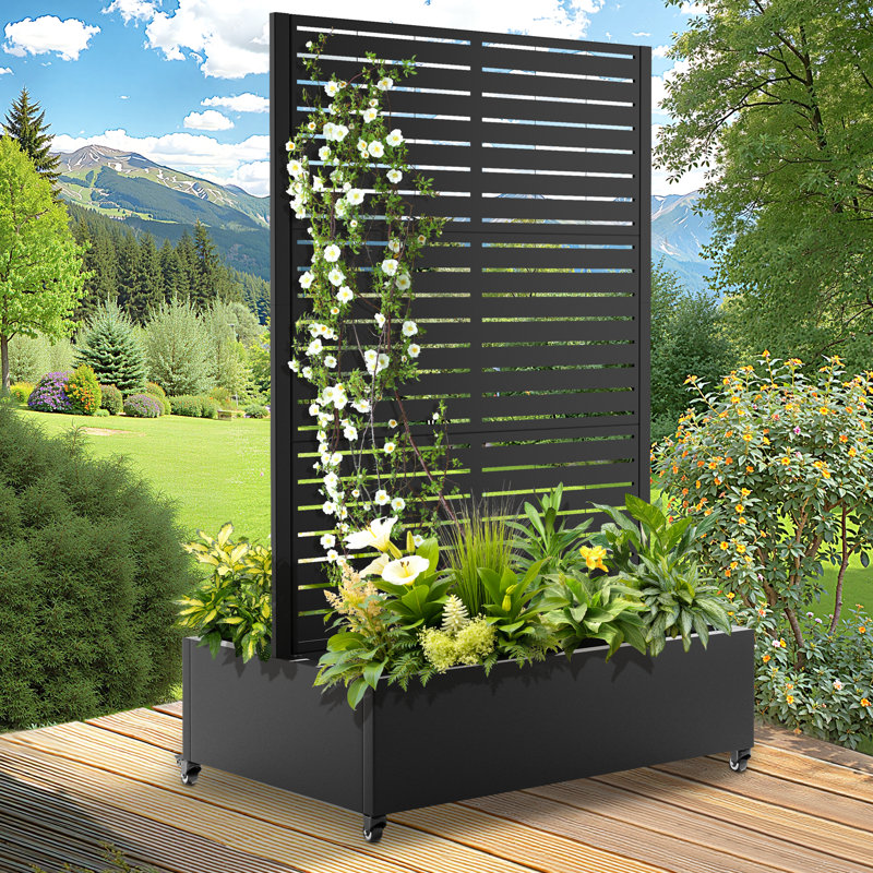 72" Metal Raised Garden Bed with Trellis and Wheels, Double Vertical Planter Box for Flowers, Vegetables, Climbing Plants & Outdoor Privacy Screen