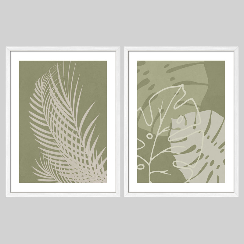 "Green Monstera", feuille de palmier vert, Blanc / Blanc, H 14 po x l 11 po