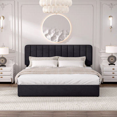 Huntsville Bed Frame with 4 Storage Drawers Velvet Upholstered Platform Bed Adjustable Headboard