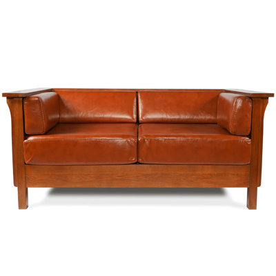 Dusa 65" Genuine Leather Tuxedo Arm Loveseat