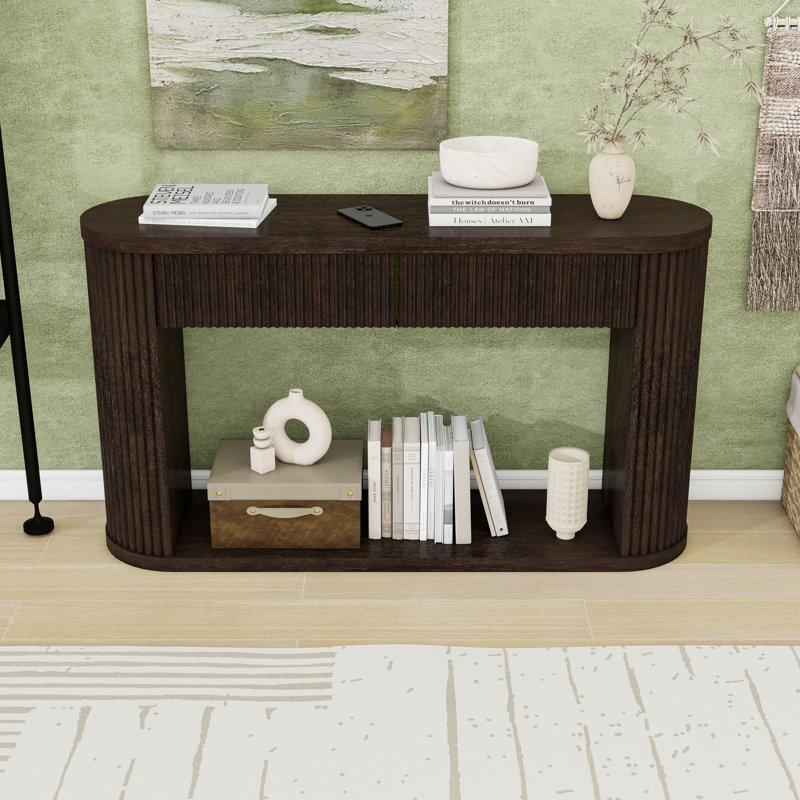 Console ovale en bois cannelée avec tiroirs de rangement, Espresso