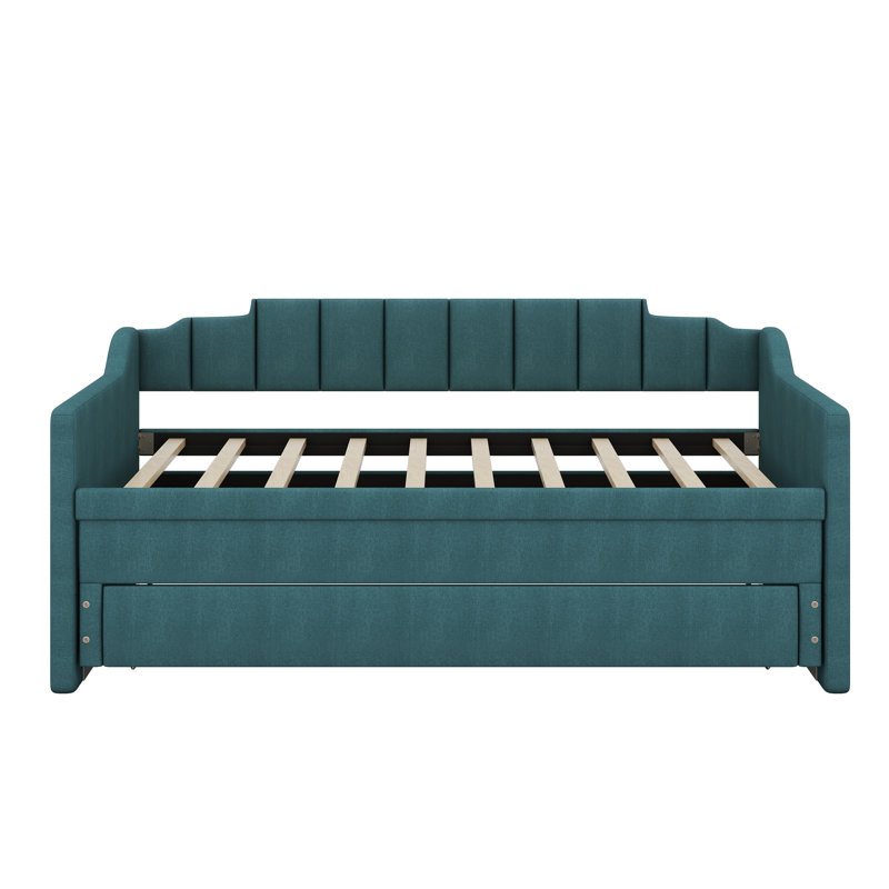 Hedglin Twin Size Upholstered Daybed with Trundle, Green