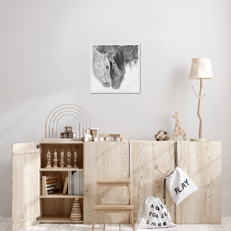 B&W Horses VII by PHBurchett - Print, 55cm H x 55cm W, White Framed Paper Print