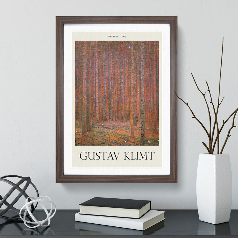 Pine Tree Forest Print by Gustav Klimt - Picture Frame Painting, Walnut Framed, 48cm H x 36cm W x 2cm D