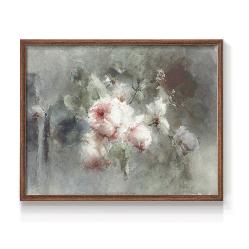 Motif floral rétro - impression encadrée, H 8 po x l 10 po, Noyer