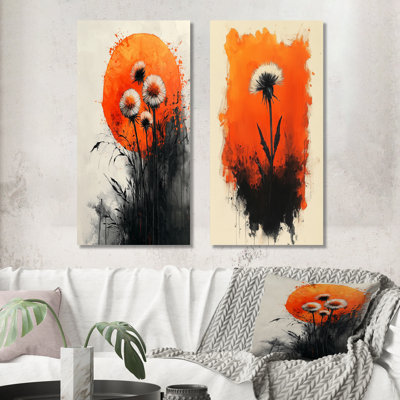 Fleurs sauvages, enfer et fleur de pissenlit I - art mural floral, collection 2 panneaux