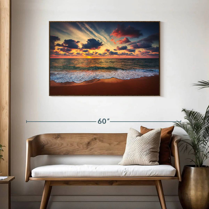 Coucher de soleil d'été, 43 po x 29 po, Cadre flottant noyer