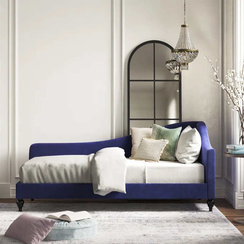 Chaise longue moderne, minimaliste, élégante et décontractée, Bleu foncé / blanc cassé, Orienté à droite