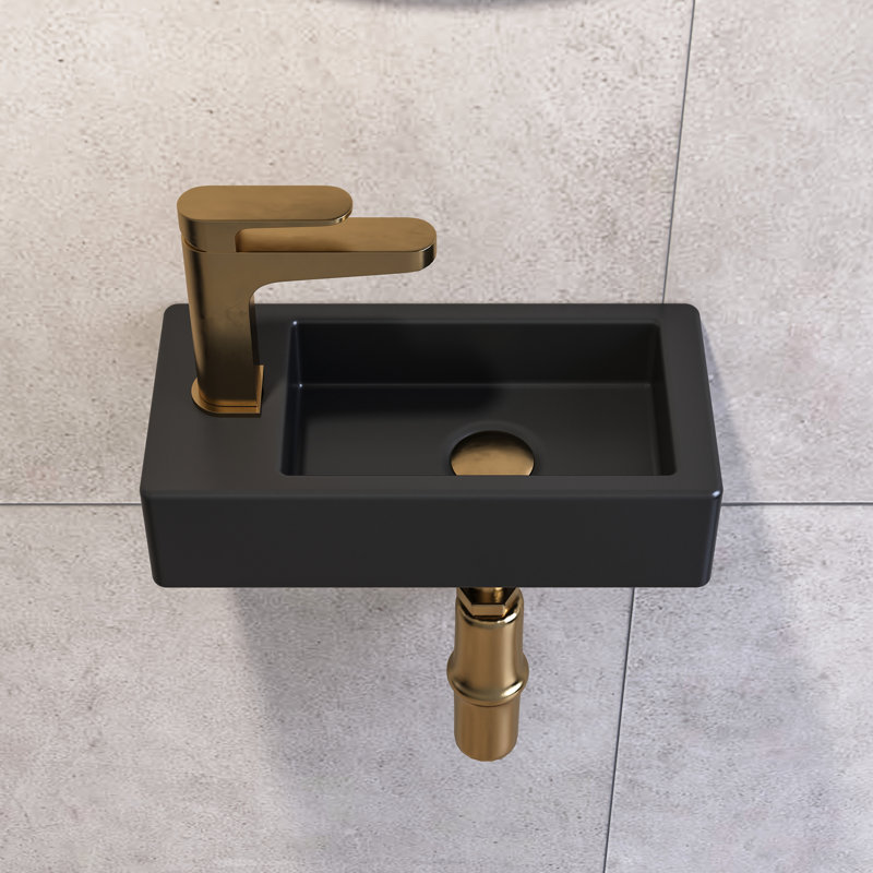 Lavabo de salle de bain mural rectangulaire en porcelaine vitrifiée avec trou pour robinet 14,37 po x 7 po Liberty, Noir