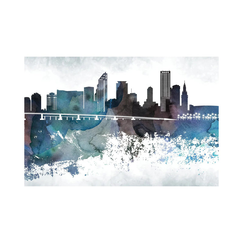 Miami Bluish Skylines - Wrapped Canvas Painting, 20.32cm H x 30.48cm W x 1.91cm D