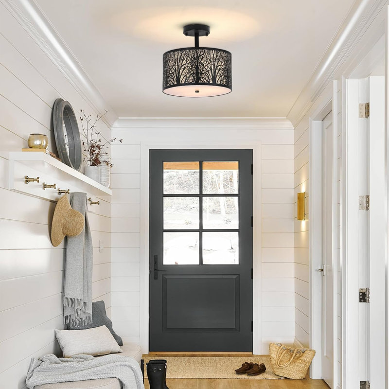 Nychelle Rattan Semi Flush Mount