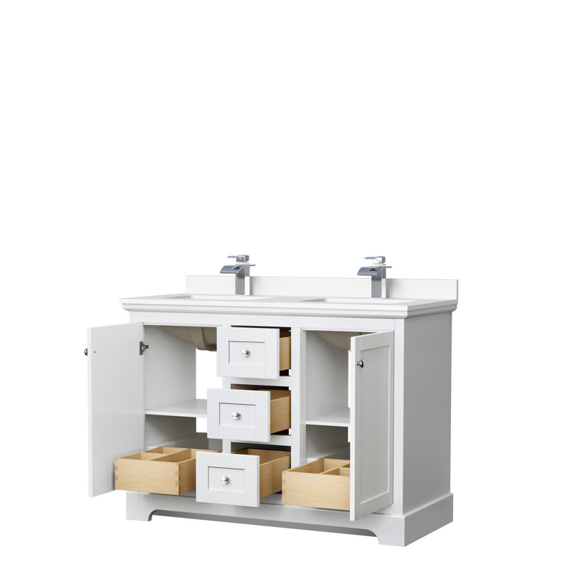 Ensemble de meuble-lavabo double 48 po Avery, Blanc, Marbre de culture blanc, Chrome poli