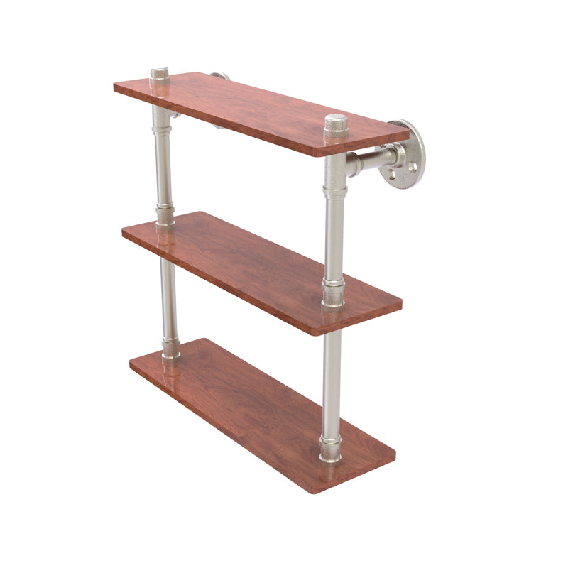 Bayer 3 Piece Walnut Industrial Pipe Shelves, Matte Black,  16.9" H x 16" W x 5.6" D