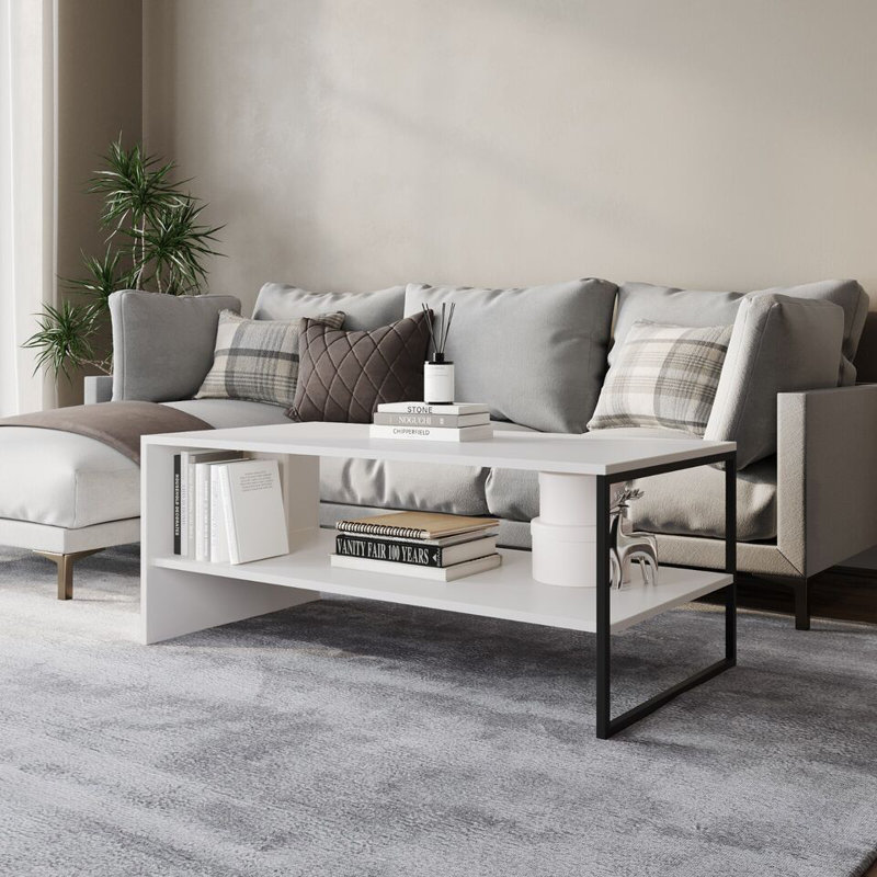 Solid Wood Coffee Table with Storage, white