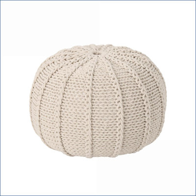 Pouf tricoté en coton pour sièges supplémentaires Repose-pieds | Beige | Rond de 19,5 po