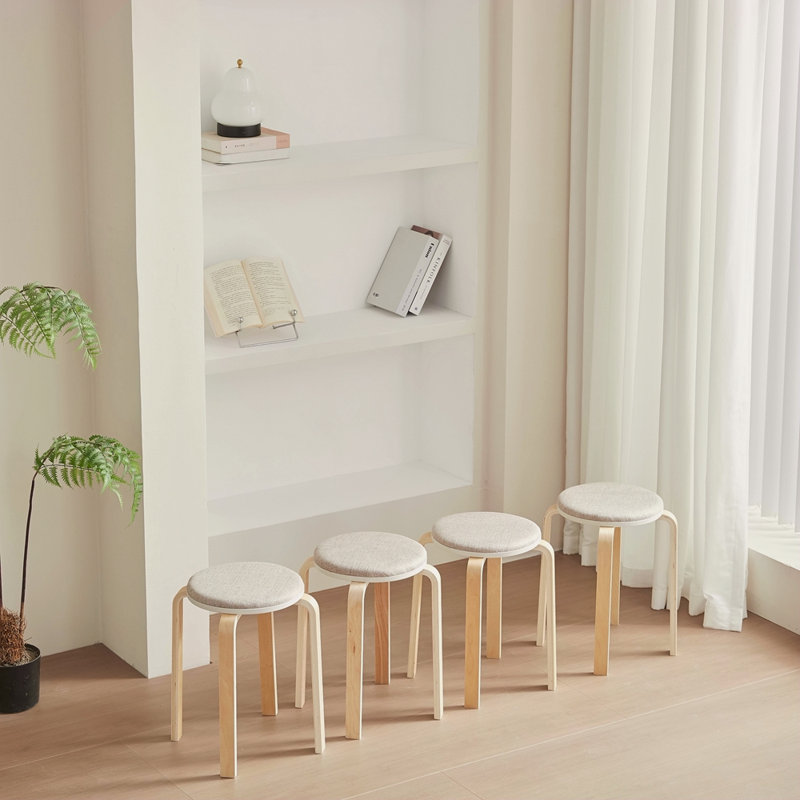 Set Of 4 Stackable Stools, Stackable Bentwood Stools, Round Backless Chairs For Dining Room, Kitchen, Classroom, Gray