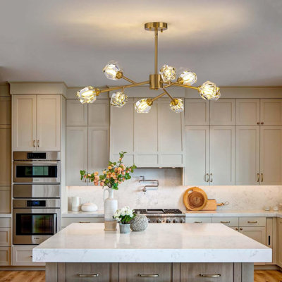 Lustre en cristal Spoutnik moderne avec finition en laiton, plafonnier encastré 9 lumières pour la salle à manger, le salon, la chambre à coucher et la cuisine