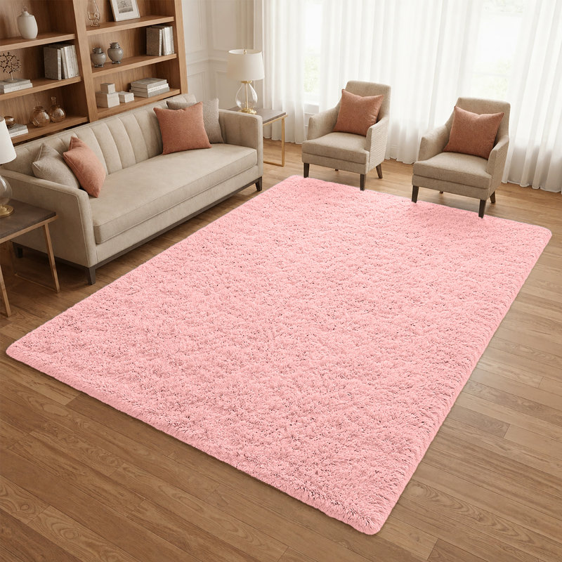Machine Tufted High Pile Shag Area Rug(Ultra Soft & Fluffy), Rectangle 80 x 150 cm, Pink
