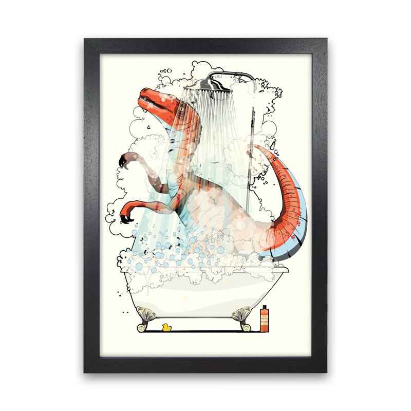 Velociraptor Bathroom - Print, Black Framed, 84cm H x 60cm W x 3cm D