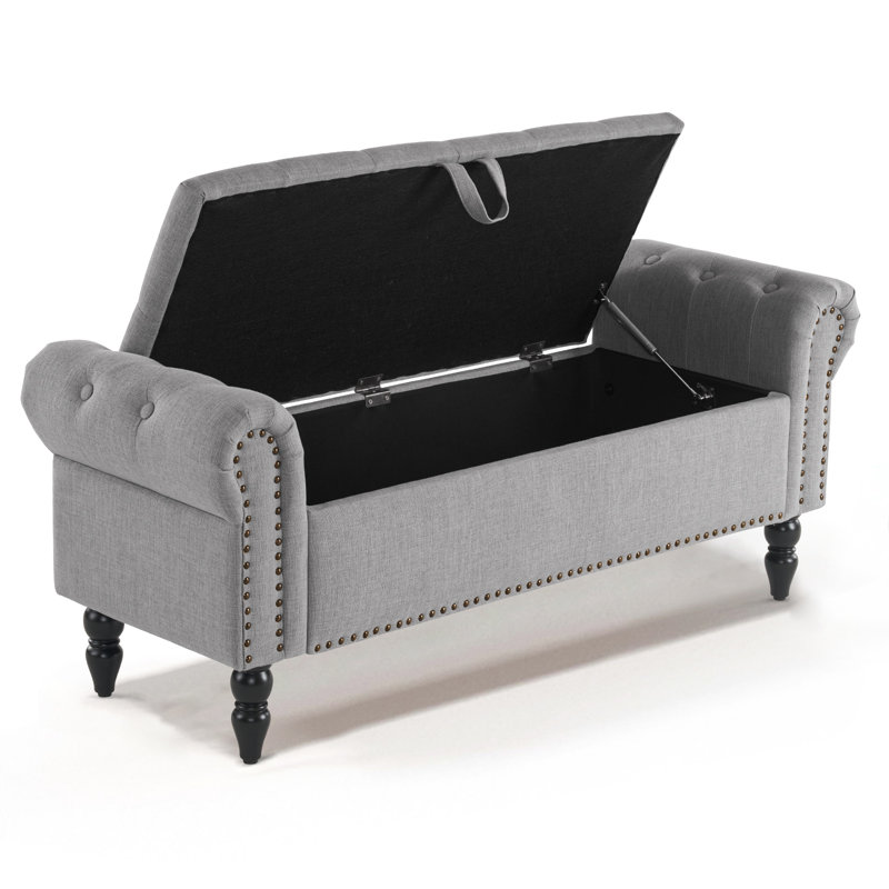 Demetric Upholstered Storage Bench, Gray