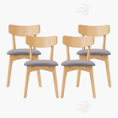 Mid-Century Walnut Finished Frame Upholstered Dining Chairs ,Set Of 4, Dark Grey+Natural
