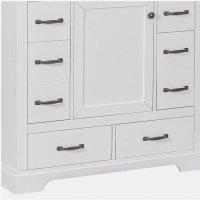 36-inch bathroom cabinet without sink, only cabinet base, six drawers, multi-functional drawer dividers, adjustable shelves, white