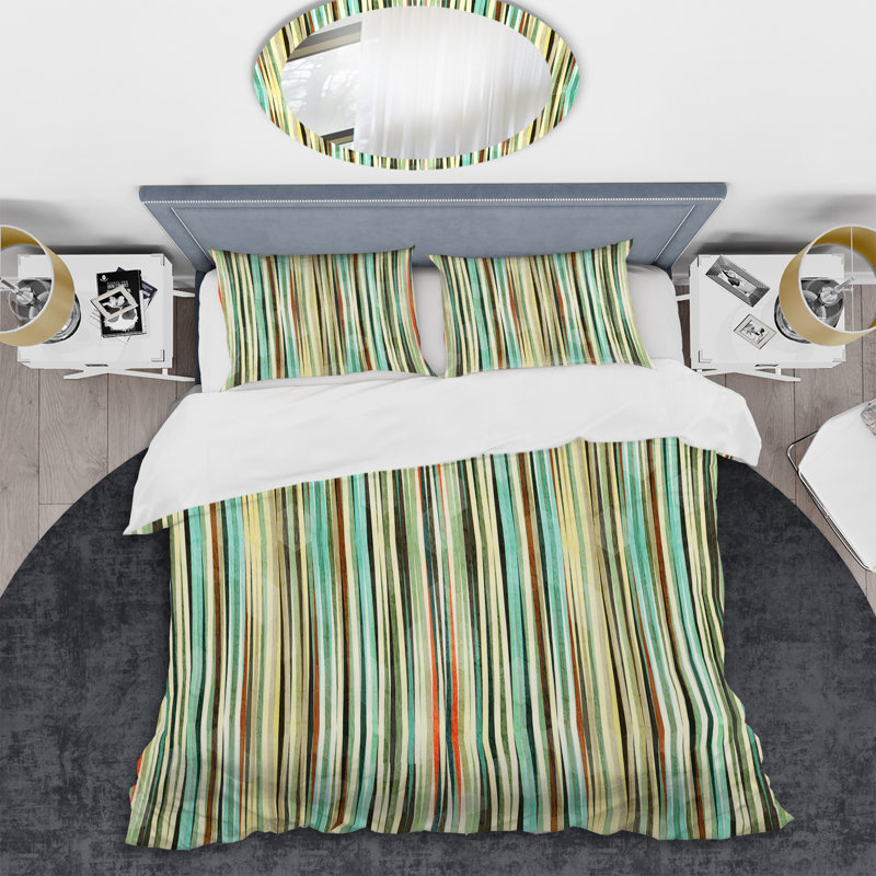Ensemble de housse de couette en microfibre vert / blanc 3 pièces, Housse de couette pour grand lit et 2 taies décor