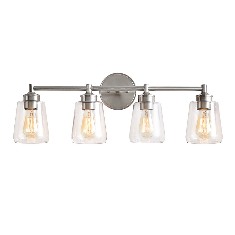 Medaim Dimmable Metal and Glass Vanity Light, 4 Lights, Silver