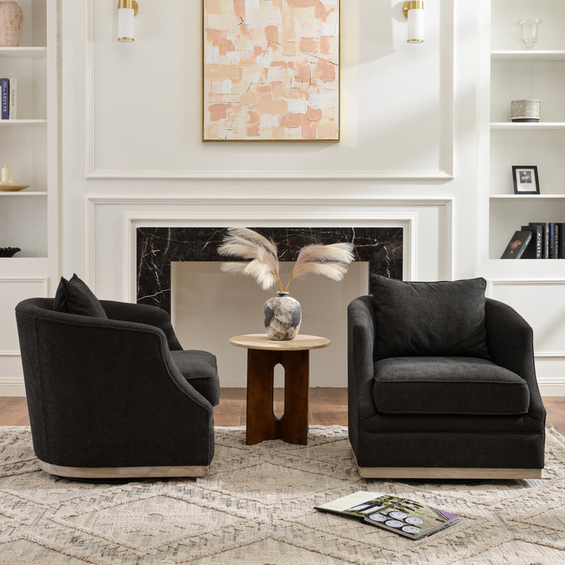 31" Wide Linen Fabric Upholstered Swivel Barrel Chair Set of 2, Black