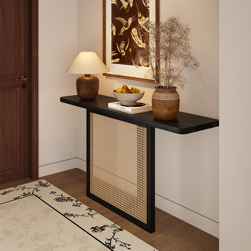 Console rectangulaire en bois massif noir, H 29,53 po x L 47,24 po x l 11,81 po