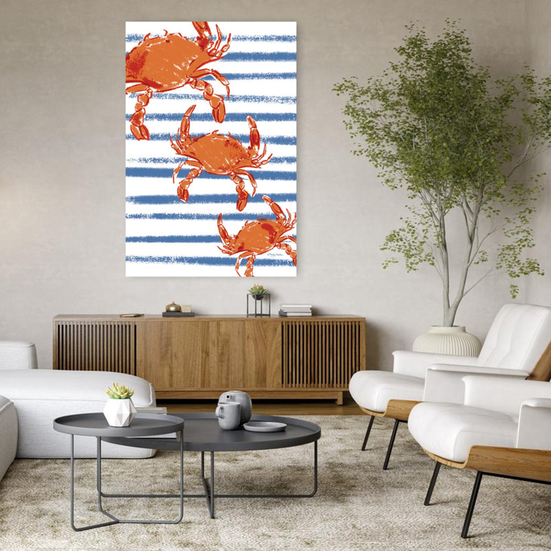 Crabes sur rayures, art côtier du crabe, H 48 po x l 32 po