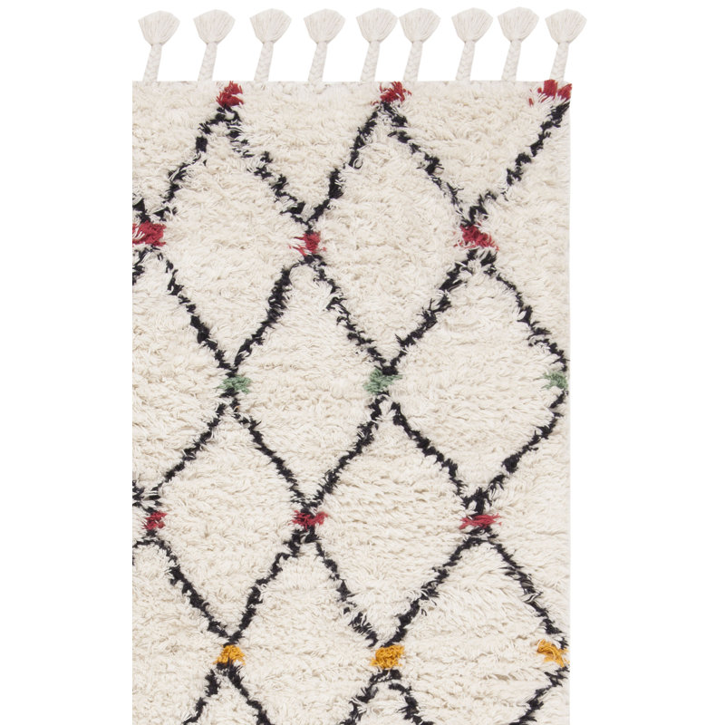 Powell Hand Tufted Nz Wool/Cotton Southwestern Rug in Ivory/Black, Rectangle 5' x 8'