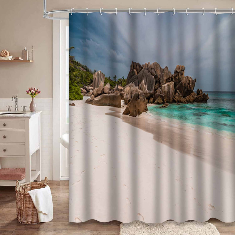 Rideau de douche avec 12 crochets Beach Ocean, 72" L x 84" W