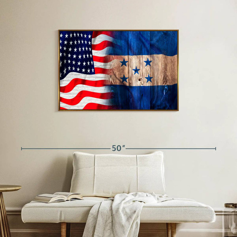 Drapeau des États-Unis et du Honduras, Cadre flottant doré, 37 po x 25 po