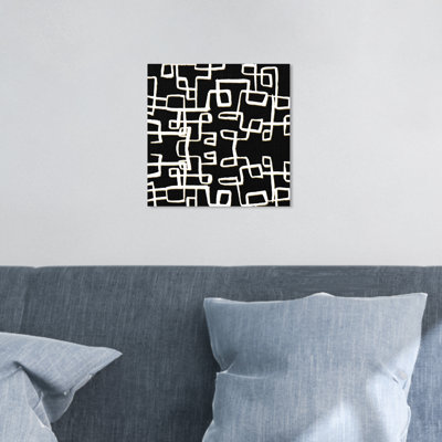 Geometry Noir, Lines and Squares Pattern Modern Black - Graphic Art on Canvas