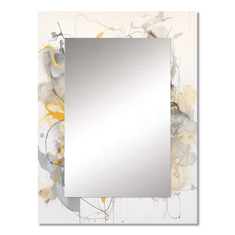 Yellow Grey Marble Symphony I - Abstract Wall Mirror, Modern Decorative Mirror, Printed Metal Art, 32" x 24"