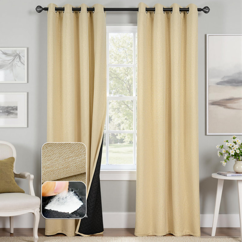 Oakridge Blackout Soundproof Linen Textured Curtain Single Panel, Beige, 52" W x 102" L
